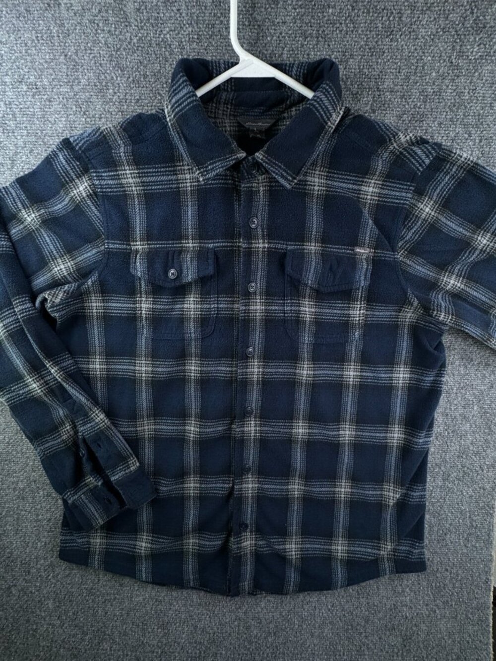 Eddie Bauer Fleece Shirt Soft Button Up LT Large Tall Men’s Blue Plaid Outdoors